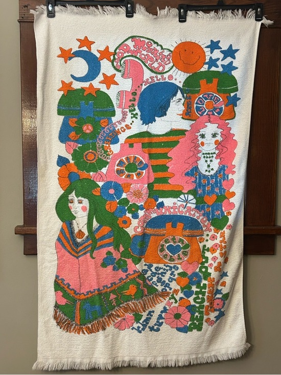 Canon Other - Vintage 60's Psychedelic Telephone Colorful Flower Power Beach Towel White Canon